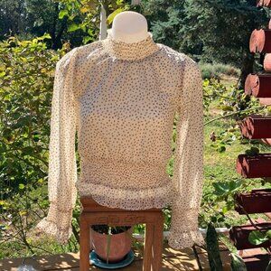 Japna polka dot retro styling high neck ruffled polka dot blouse Small